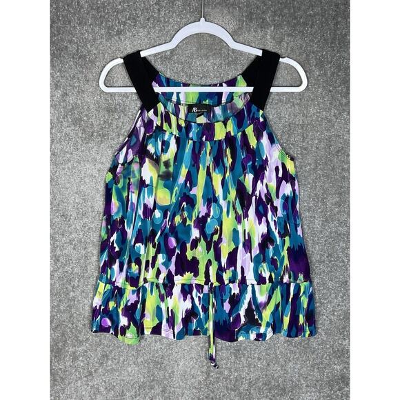 AB Studio‎ Top Womens Size Medium Camouflage Sleeveless Drawstring Peplum Hem - Picture 1 of 6